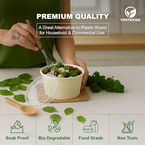 8 oz Paper Soup Containers with Lids [50 Pack] - Disposable Soup Bowls for Takeout | VerteVida