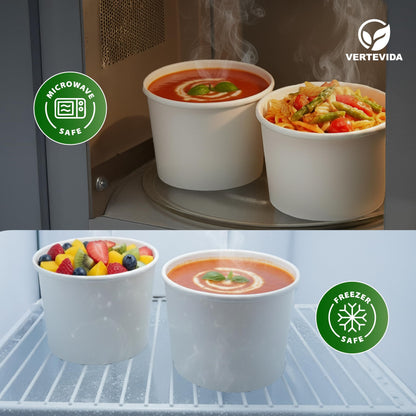 16 oz Paper Soup Containers with Lids [50 Pack] - Disposable Soup Bowls for Takeout | VerteVida
