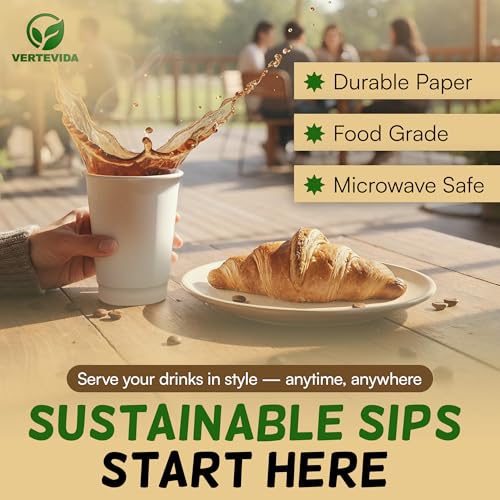 8 oz Double Wall Insulated Coffee Cups with Lids [100 Pack] - Disposable Hot Cups | VerteVida