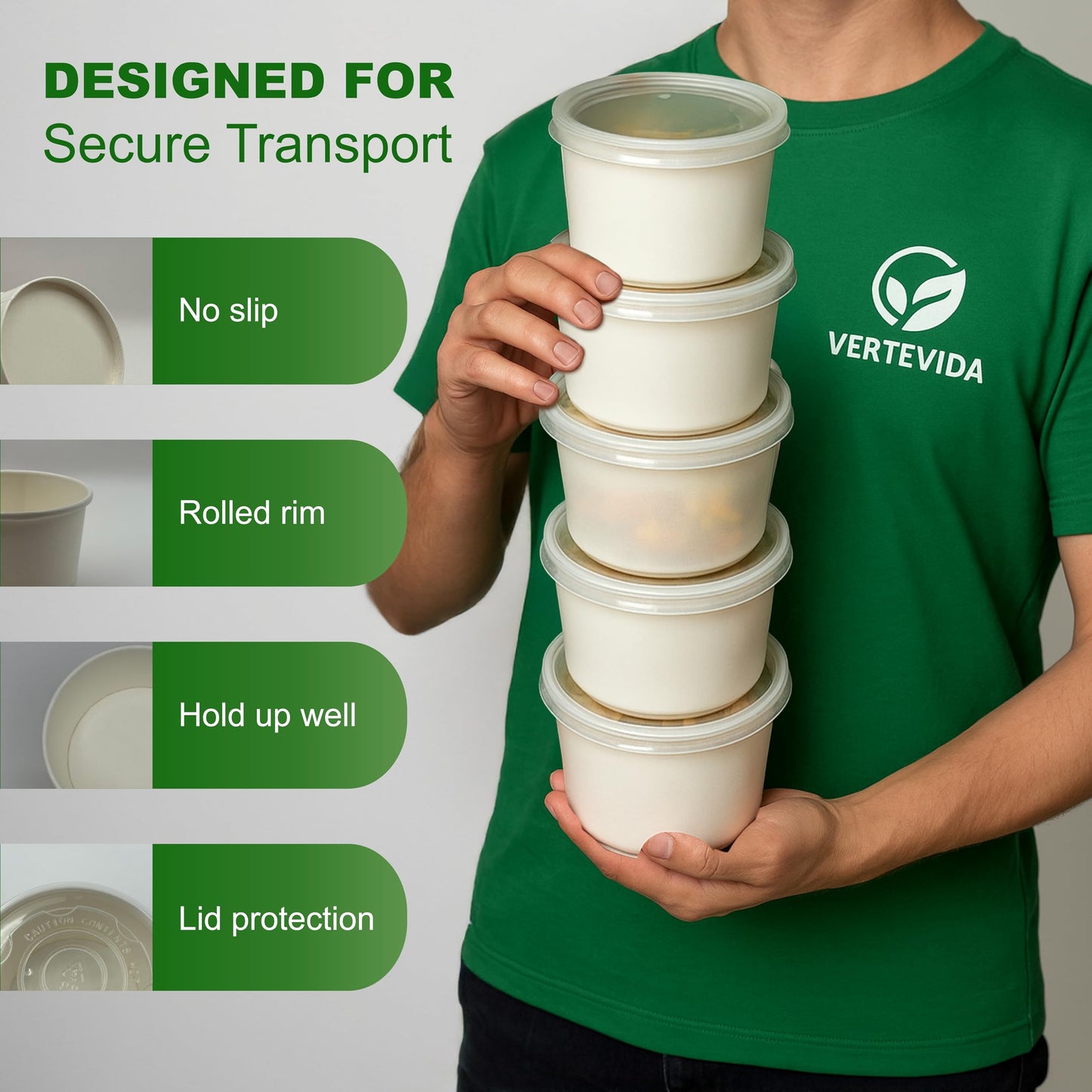 16 oz Paper Soup Containers with Lids [50 Pack] - Disposable Soup Bowls for Takeout | VerteVida