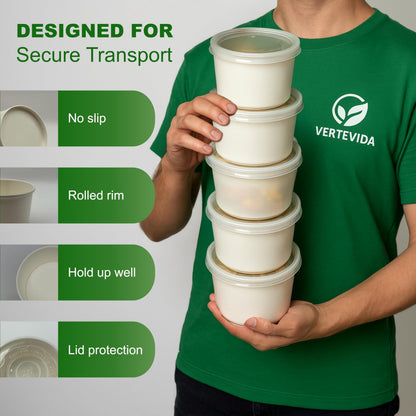 16 oz Paper Soup Containers with Lids [50 Pack] - Disposable Soup Bowls for Takeout | VerteVida
