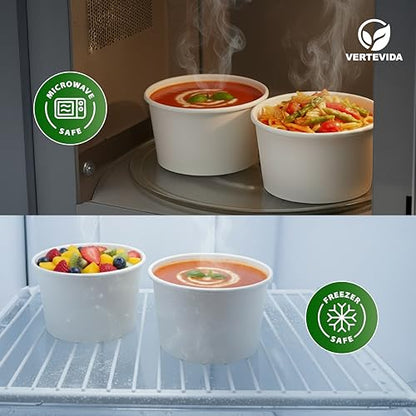 8 oz Paper Soup Containers with Lids [50 Pack] - Disposable Soup Bowls for Takeout | VerteVida